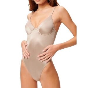 Good American Shine Show Off One Piece Swim Metallic Mink